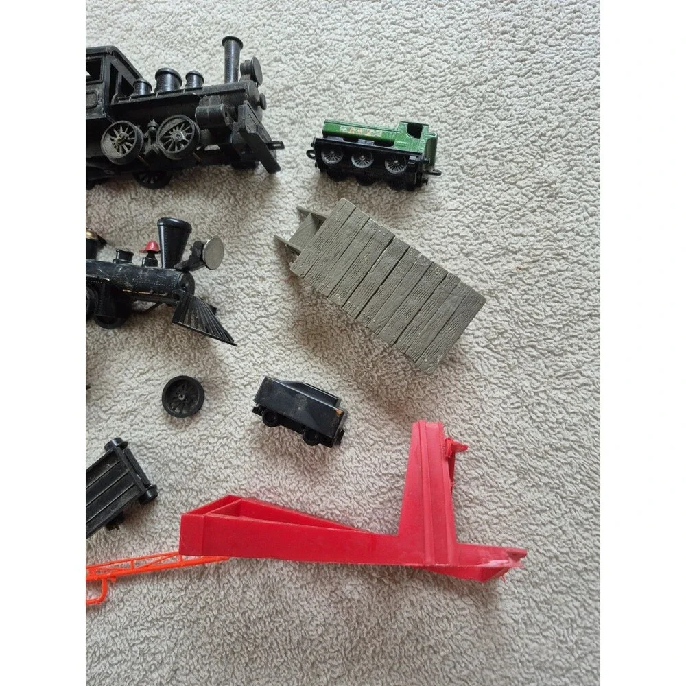 Vintage Plastic Toy Train Lot Steam Locomotives Cars Accessories Parts Repair